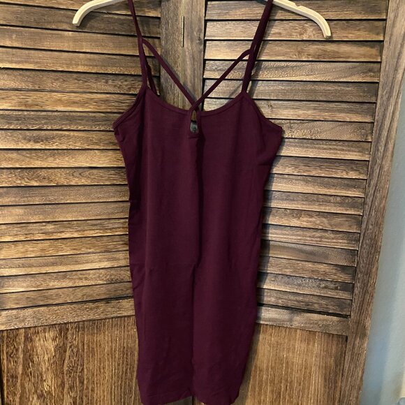 C'est Moi Bamboo Cross Front Cami Slip Dress Bordeaux - Picture 2 of 4
